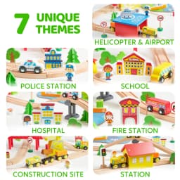 Joyfy 110/60 Pcs Wooden Train Set with Tracks City Scene Railway Set with Magnetic Trains Toy for kids Birthday Christmas Gift