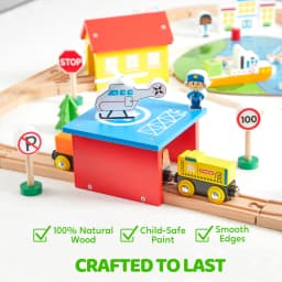 Joyfy 110/60 Pcs Wooden Train Set with Tracks City Scene Railway Set with Magnetic Trains Toy for kids Birthday Christmas Gift