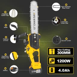 12 Inch 1200W Chainsaw Handheld Household Convenient Electric Cutting Tool with Two Batteries for Cutting Tree Branches and Wood