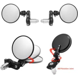 1Pair Universal 7/8 22mm Motorcycle Round Mirrors Handlebar Wing Foldable Mirrors Aluminum Black Handle Bar End Rearview Side M