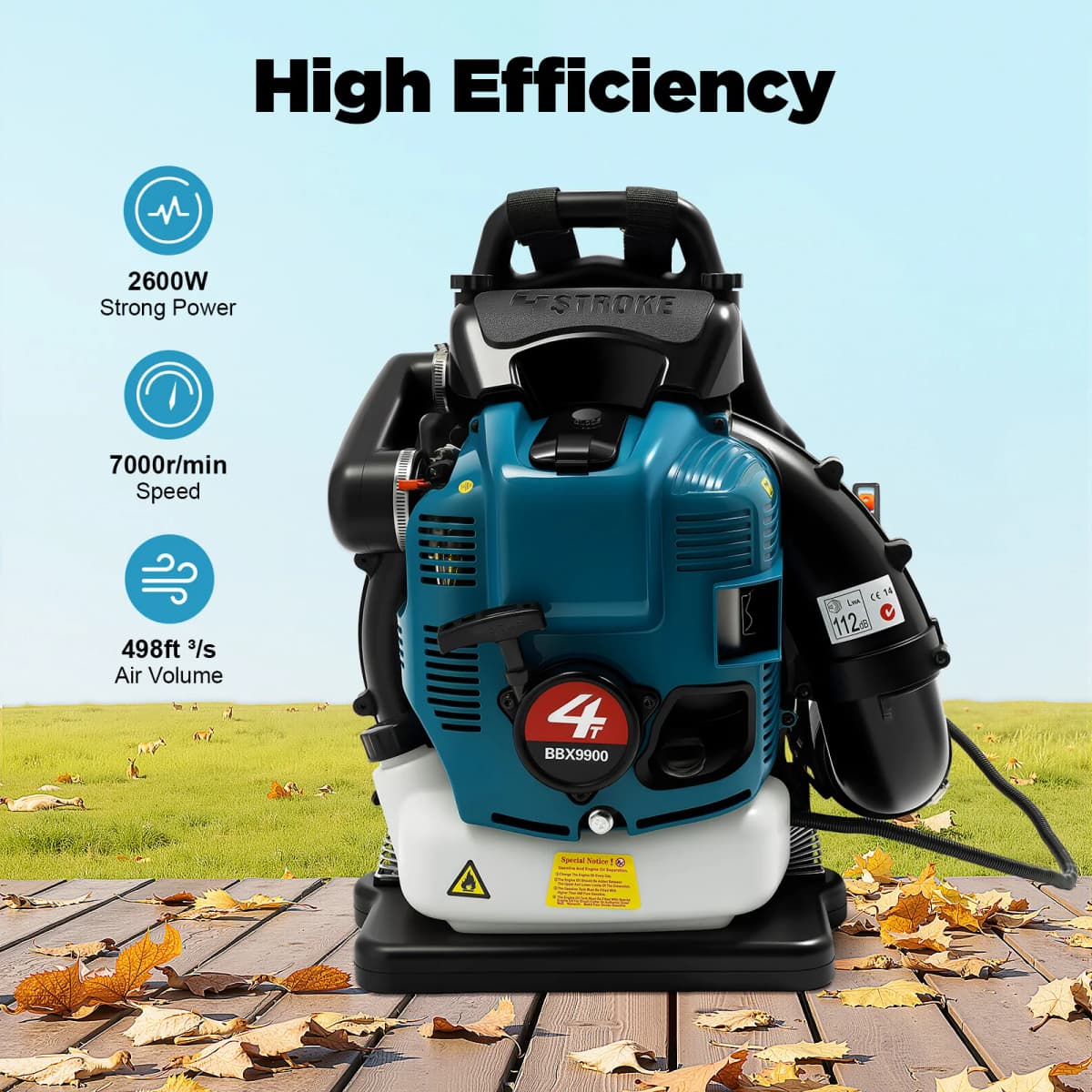 Backpack Leaf Blower 4-Stroke 75.6cc Adjustable Speed Gas Powered Portable Leaf Blower Cordless Petrol Back Blower for Yard Lawn