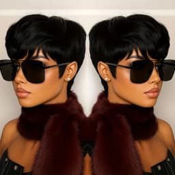 short straight human hair wig for women daily party use wig machine made pixie wig black color pixie cut wig