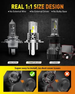 2PCS LED H4 9003 HB2 Bulbs Hi/Low Beam, 50000LM 6500K 1:1 Halogen Size Automotive Replacement H4 9003 HID Fog Lights