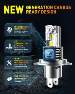 2PCS LED H4 9003 HB2 Bulbs Hi/Low Beam, 50000LM 6500K 1:1 Halogen Size Automotive Replacement H4 9003 HID Fog Lights