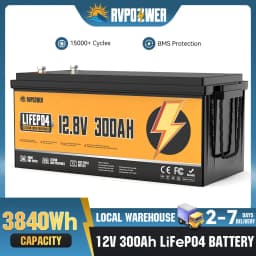 RVPOZWER LiFePO4 Battery 12V 300Ah 3840WH with Smart BMS 15000Cycles Portable Battery Pack for Home Energy RV Trolling Motor