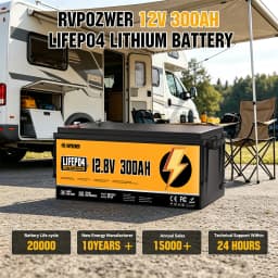 RVPOZWER LiFePO4 Battery 12V 300Ah 3840WH with Smart BMS 15000Cycles Portable Battery Pack for Home Energy RV Trolling Motor