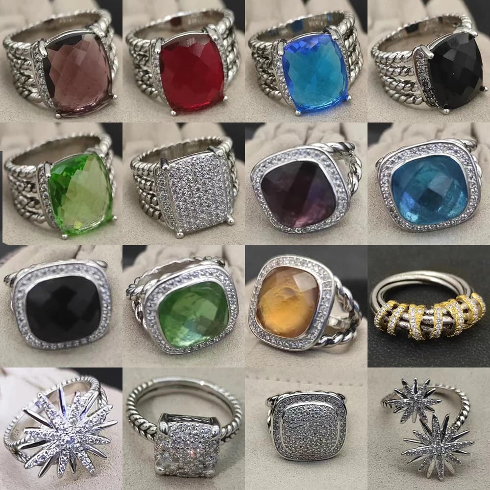 2025 Christmas New DY Jewelry Retro Ring Couple Trendy Fashion Spiral Design Colored Crystal Ring
