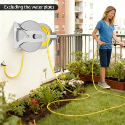 Professional Stainless Steel Hose Reel - Wall Mount/Freestanding Garden Hose Storage (164ft Capacity)