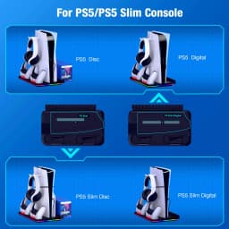BEBONCOOL S2000 PS5 Slim Stand | 3-Gear Cooling RGB Light Dual Charger 15 Game Slot Headset Holder for Disc/Digital Pro Gaming