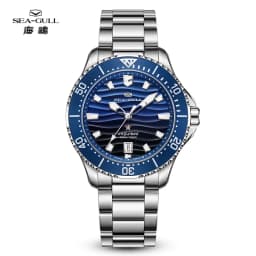 Seagull Men's Watch Timepiece Wave-patterned Dial 30Bar Waterproof Luminous Calendar Clock Automatic Mechanical Wristwatch 1218