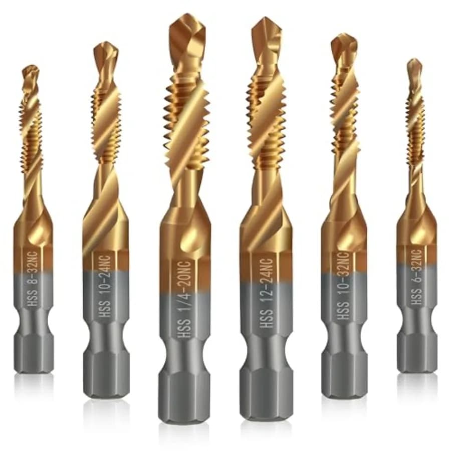 6 Pack Combination Drill and Tap Set Professional HSS Titanium Thread Tap Drill Bit Set in SAE 6-32nc 8-32nc 10-32nc 10-24nc 12