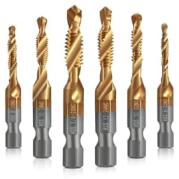 6 Pack Combination Drill and Tap Set Professional HSS Titanium Thread Tap Drill Bit Set in SAE 6-32nc 8-32nc 10-32nc 10-24nc 12