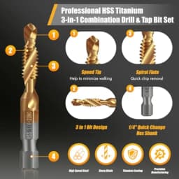 6 Pack Combination Drill and Tap Set Professional HSS Titanium Thread Tap Drill Bit Set in SAE 6-32nc 8-32nc 10-32nc 10-24nc 12