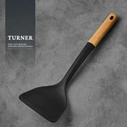 Food-Safe Silicone Turner with Beechwood Handle, Black