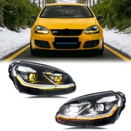 LED Headlights for Volkswagen VW Golf 5 MK V Rabbit Jetta 2006-2010 Sequential Turn Signal Front Lamps Assembly [Not Fit GTI]