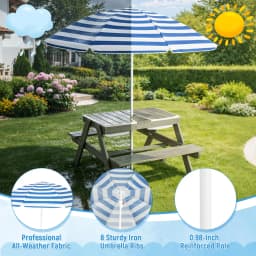Wooden 4-in-1 Picnic Table – Kids Sand & Water Sensory Table with Weatherproof Umbrella, 2 Covered Storage Bins, for Toddlers, B