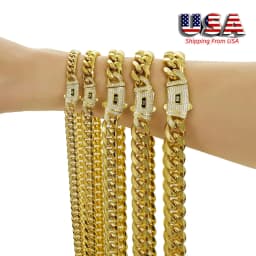 6-14mm Bling Gold Color Stainless Steel Cuban Miami Chains Necklaces CZ Zircon Box Lock Link Chain for Men Hip Hop Rock jewelry