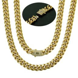 6-14mm Bling Gold Color Stainless Steel Cuban Miami Chains Necklaces CZ Zircon Box Lock Link Chain for Men Hip Hop Rock jewelry