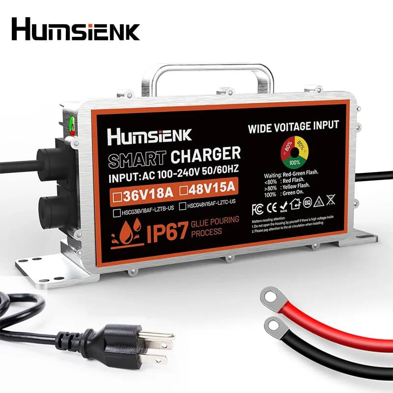 Humsienk 12V 20A 60A/ 24V 15A/ 48V 15A LiFePO4 Battery Charger Multiple Protection Functions For Golf Cart Boat RV Off-Grid