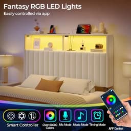 Headboard for Size Bed with Storage 60 000 DIY Color of LED Light Head Board with USB and Type C Port Height Adjustable Velvet