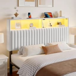 Headboard for Size Bed with Storage 60 000 DIY Color of LED Light Head Board with USB and Type C Port Height Adjustable Velvet