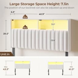 Headboard for Size Bed with Storage 60 000 DIY Color of LED Light Head Board with USB and Type C Port Height Adjustable Velvet