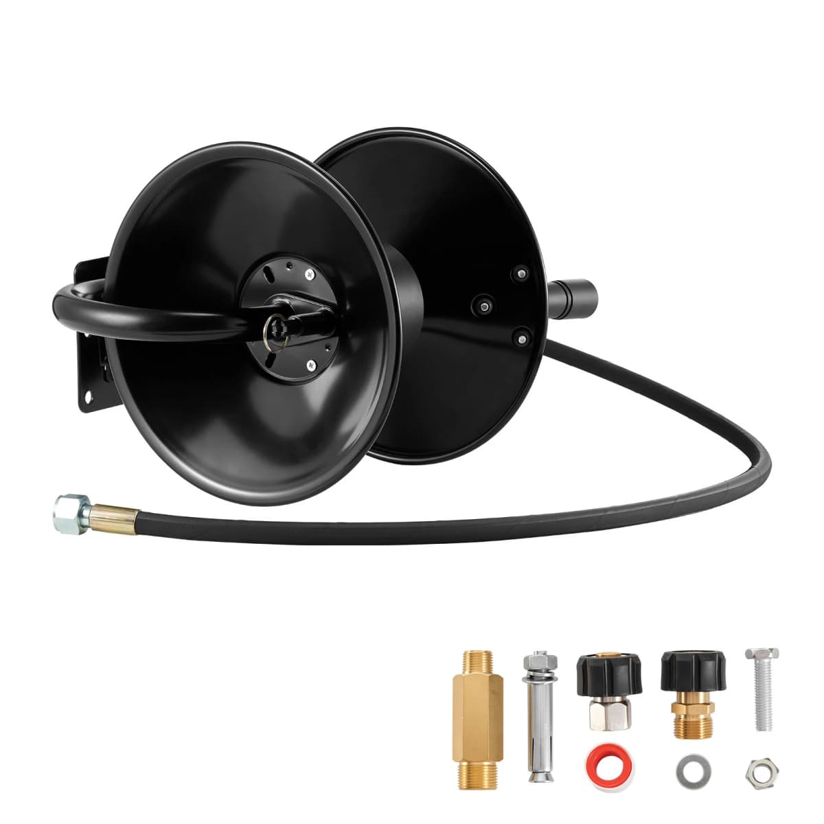SucceBuy Pressure Washer Hose Reel 50 ftx3/8 in Steel Bracket-Mounted 4000PSI Max Manual Power Hand Crank for Car/Floor Washing