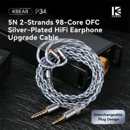 KBEAR P34 HiFi Earphone Upgrade Cable 5N OFC Silver-plated Headphone Cable With Interchangeable Plug Design For Wired Headset