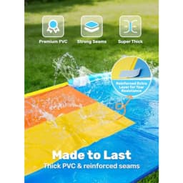 Backyard summer outdoor water slide for kids and adults: 22.5ft x 82in wave-patterned heavy-duty PVC blue includes 3 body board