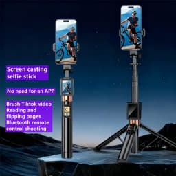 Wireless Selfie Stick Tripod Stand with Remote and Small Screen Casting Selfie Monitor for Smartphone Selfie Live Streaming