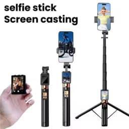 Wireless Selfie Stick Tripod Stand with Remote and Small Screen Casting Selfie Monitor for Smartphone Selfie Live Streaming