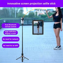 Wireless Selfie Stick Tripod Stand with Remote and Small Screen Casting Selfie Monitor for Smartphone Selfie Live Streaming