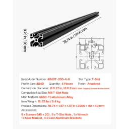 SucceBuy 2020/3030/4040/4080 Aluminum Extrusion Profile T Slot European Standard Anodized Linear Rail, High-Strength Extruded Aluminum Rail for 3D Printer Parts and CNC DIY Workbench