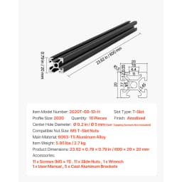 SucceBuy 2020/3030/4040/4080 Aluminum Extrusion Profile T Slot European Standard Anodized Linear Rail, High-Strength Extruded Aluminum Rail for 3D Printer Parts and CNC DIY Workbench