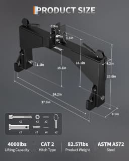 Heavy Duty For Category 2 Quick Hitch 4000lbs Capacity 3 Point Tractor Hitch Adapter With 2in Receiver & Bushings Farm Implements