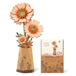 Rolife Wooden 3D Puzzle Orange Gerbera Daisy Artificial Flower DIY Model Building Kit for Bookshelf Decor Mother's Day Gift