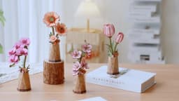 Rolife Wooden 3D Puzzle Orange Gerbera Daisy Artificial Flower DIY Model Building Kit for Bookshelf Decor Mother's Day Gift