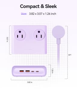 ORICO Power Brick Max 25W GaN Power Strip 8-in-1 Desktop Charging Station with 4 AC Outlets 2 USB-C 2 USB-A 5ft Extension Cord 45° Ultra Thin Flat Plug for Travel Office Home