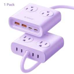 ORICO Power Brick Max 25W GaN Power Strip 8-in-1 Desktop Charging Station with 4 AC Outlets 2 USB-C 2 USB-A 5ft Extension Cord 45° Ultra Thin Flat Plug for Travel Office Home