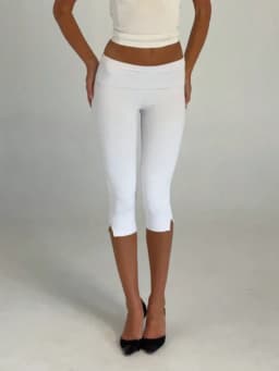Women's Y2K Low Waist White Capri Leggings Fold Over Waistband Split Hem Solid Color Slim Fit Stretchy Cropped Leggings Buttery