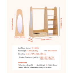SucceBuy Kids Wooden Dress Up Storage with Mirror Children Dress Up Rack Toddler Wardrobe Closet for Girls Bedroom Home Storage