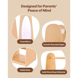 SucceBuy Kids Wooden Dress Up Storage with Mirror Children Dress Up Rack Toddler Wardrobe Closet for Girls Bedroom Home Storage