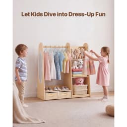 SucceBuy Kids Wooden Dress Up Storage with Mirror Children Dress Up Rack Toddler Wardrobe Closet for Girls Bedroom Home Storage