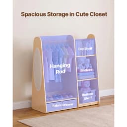 SucceBuy Kids Wooden Dress Up Storage with Mirror Children Dress Up Rack Toddler Wardrobe Closet for Girls Bedroom Home Storage