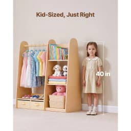 SucceBuy Kids Wooden Dress Up Storage with Mirror Children Dress Up Rack Toddler Wardrobe Closet for Girls Bedroom Home Storage