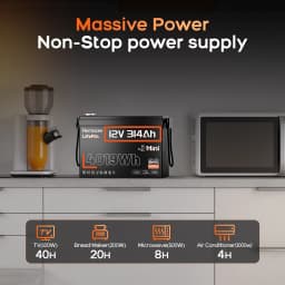 Humsienk 12V 314Ah LiFePO4 Battery, Capacity 4019Wh, Size MINI, Built-in Bluetooth & 200A BMS, 15000+ Deep Cycle, Low-Temp Protection For Fishing, Portable Power Station, Golf Cart, Boat, Marine, Off-Grid, Solar, 5-Year Warranty