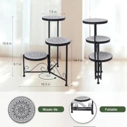 3 Tier Mosaic Plant Stand Foldable Corner Shelf for Indoor Outdoor Tall Plant Holder Display Rack for Patio Balcony Living Room