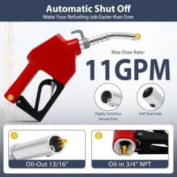 Auto Shut Off Fuel Transfer Nozzle, 3/4' NPT Inlet, 13/16' Spout, 16 GPM Aluminum Pump Handle With Swivel Diesel