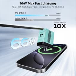 GaN 45W Fast Wall Charger with Type-C Output Port, 31.5inch/32-inch Retractable Cable, Portable Foldable Plug, Dual Port Max 65W Fast Charging, Durable And Kont-Free Design for Easy Use- Compatible with iOS 16/15/14 Pro Max, S25/S24 Ultra