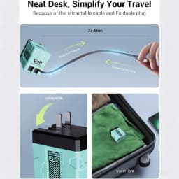 GaN 45W Fast Wall Charger with Type-C Output Port, 31.5inch/32-inch Retractable Cable, Portable Foldable Plug, Dual Port Max 65W Fast Charging, Durable And Kont-Free Design for Easy Use- Compatible with iOS 16/15/14 Pro Max, S25/S24 Ultra
